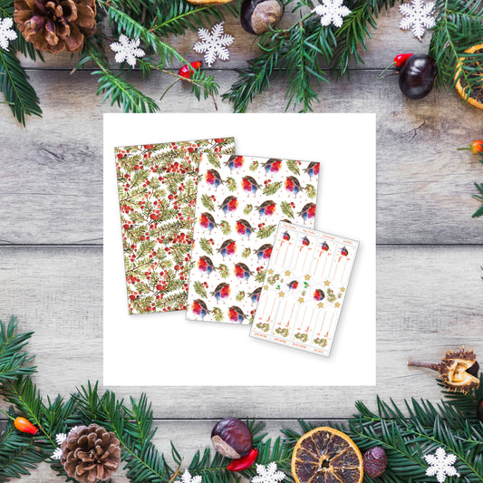 Fluffy Robin and Berries Wrapping Paper