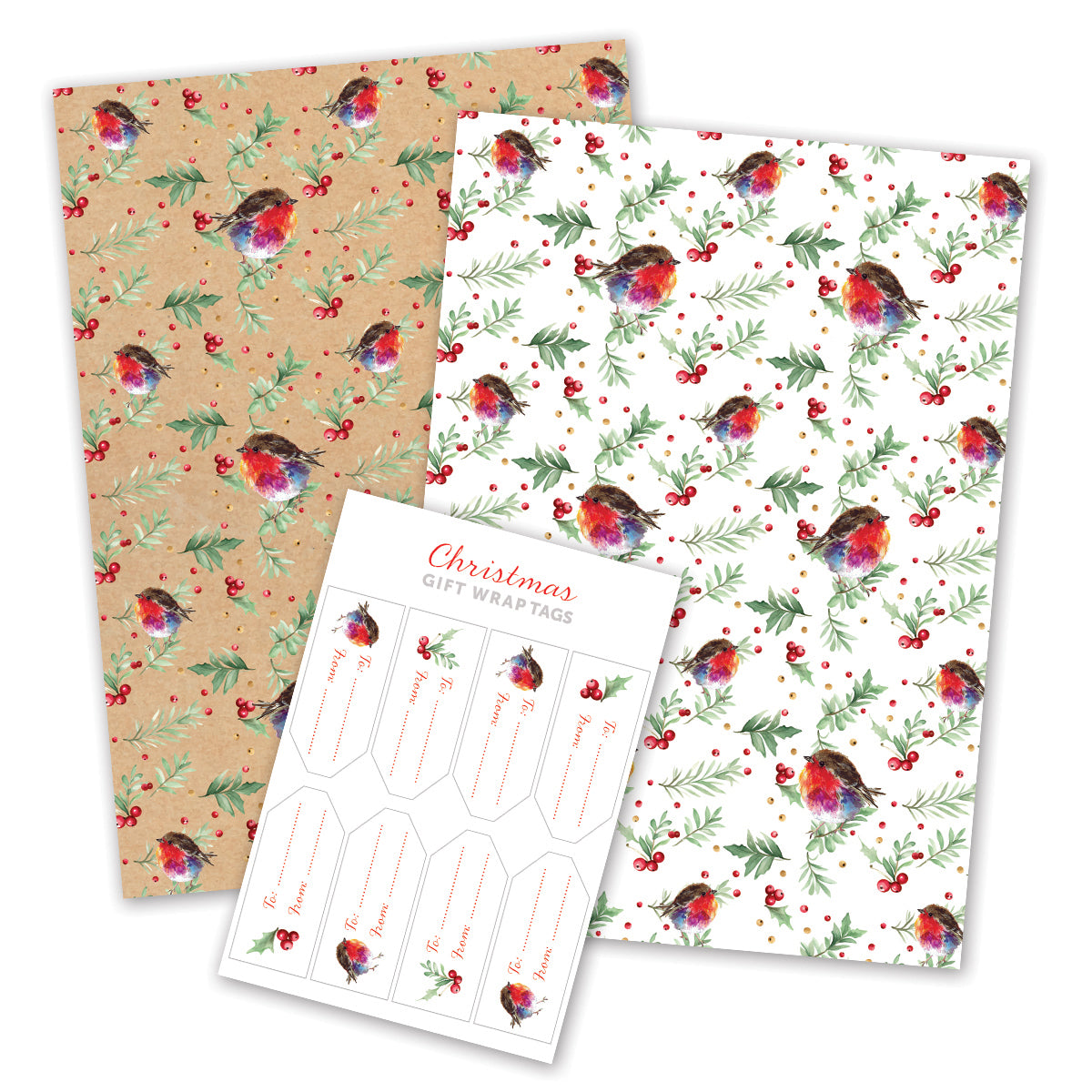 Christmas Wrapping Paper - Robin & Berries