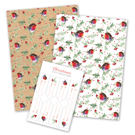 Christmas Wrapping Paper - Robin & Berries